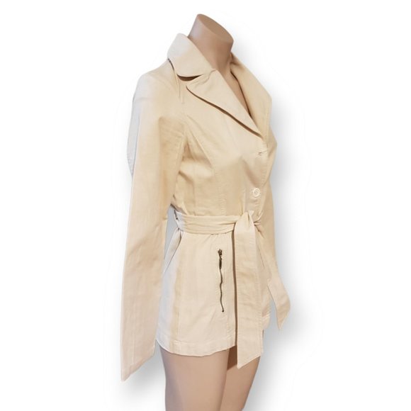 Metrogirl Y2k, cream, belted, stretch denim corduroy jacket coat fits AU 6 8 10 - Picture 3 of 5